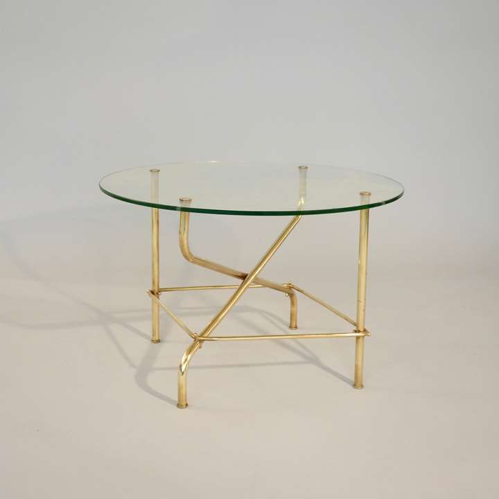 Coffee table, base in brass, top in glass